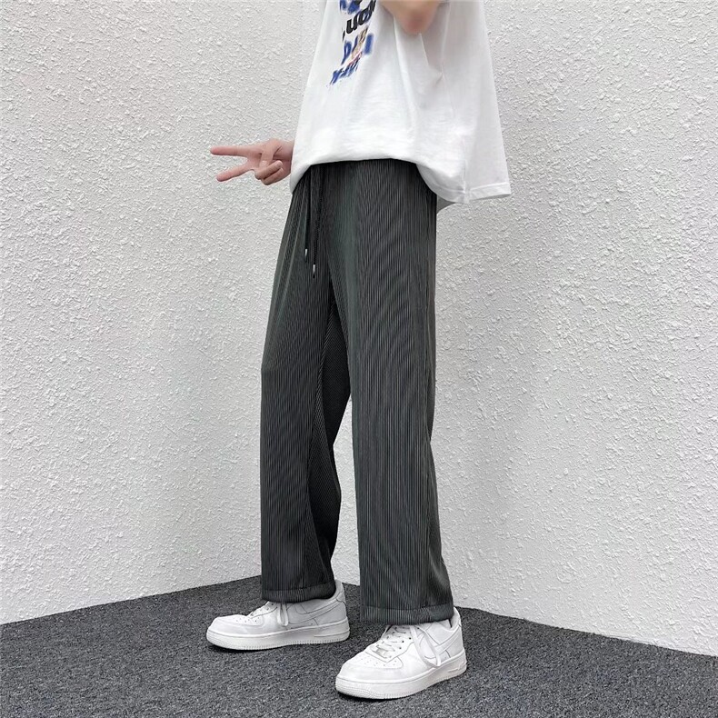 夏运动男直筒垂感ins潮牌港风冰丝螺纹休闲裤FK23P25图片