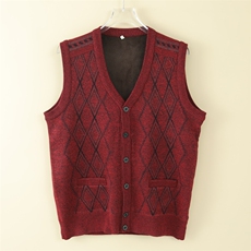 菱形格马甲加绒V领针织衫背心直筒型坎肩厚款开背，男装背心/马甲，亚东羊绒制品