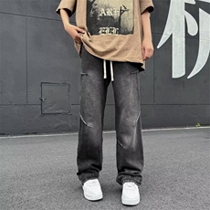 美式潮流牛仔裤男生复古水洗做旧宽松直筒裤港风ins阔腿裤子潮男，男装牛仔裤，星座1210-1