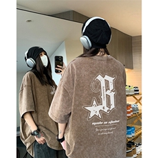 EQ205*水洗美式复古短袖男女学院风做旧T恤潮流印花体恤2024新款，男装T恤，电商C306-1