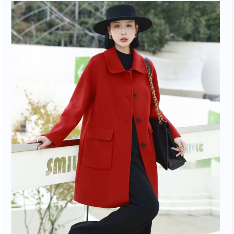 100羊毛中长款双面羊绒大衣小个子羊毛呢外套，女装双面呢大衣，美吧服饰