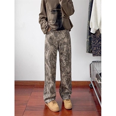 美式复古扎染印花牛仔裤男春夏款青少年炸街痞帅裤子直筒显瘦长裤，男装牛仔裤，星座506A