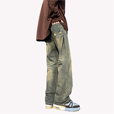 美式ins高街hiphop重工艺水洗微喇复古蓝牛仔裤货号K2320P55控78，男装牛仔裤，电商A063