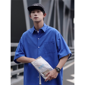 新款男士短袖衬衫cityboy纯色学生半袖休闲宽松青少年衬衣潮7004图片