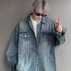 春季款重工原版高品质满天星牛仔夹克外套，男装夹克，星座410-6（原星座1304-1）