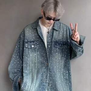 春季款重工原版高品质满天星牛仔夹克外套图片
