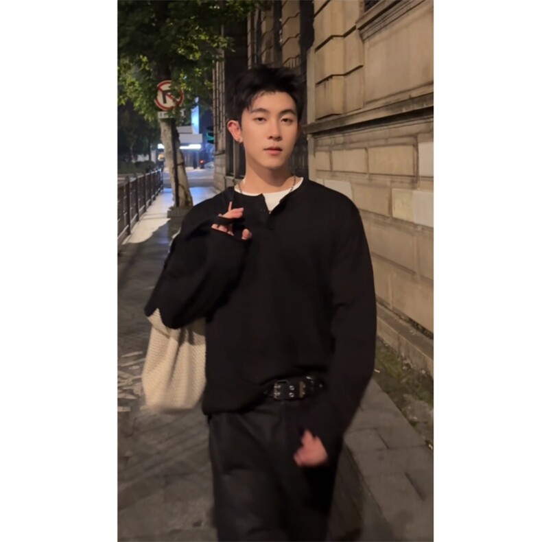 现货 自制 假两件 长袖 拼接领T恤 上衣打底衫男女情侣 p28图片