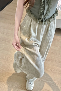 8XL-M 冰丝棉麻阔腿裤男防晒凉凉裤垂感直筒休闲扎染山本裤K9138图片