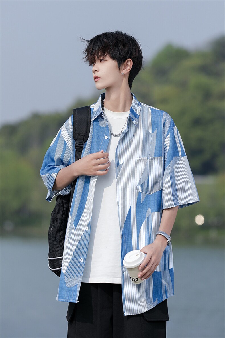 C06-P30M-7XL夏季新款大码潮牌印花短袖衬衫衬衣控58,男装衬衫,星座109