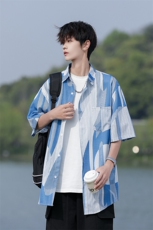 C06-P30M-7XL夏季新款大码潮牌印花短袖衬衫衬衣控58，男装衬衫，星座109