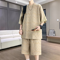 夏季港风套装男宽松满天星短袖T恤短裤休闲套装TZ6631-P55，男装牛仔裤，星座310B-3