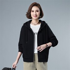 2022年春季新款潮长袖卫衣女连帽衫韩版宽松显瘦短外套女士开衫棉，女装卫衣/绒衫，简韵佳