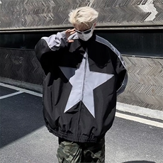 美式小众拼色星星冲锋衣ins男女宽松设计感棒球服嘻哈夹克外套，男装夹克，星座716-2