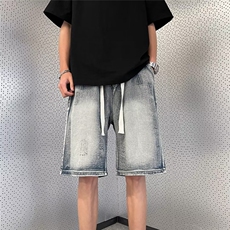 牛仔短裤男夏季薄款中裤潮流美式宽松百搭休闲五分裤DK0709-P40，男装牛仔裤，星座308B-1
