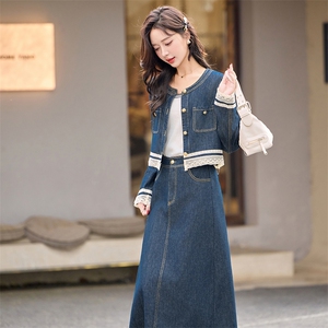 牛仔套装女2025春季新款时尚洋气减龄显瘦拼接上衣半身裙两件套潮图片
