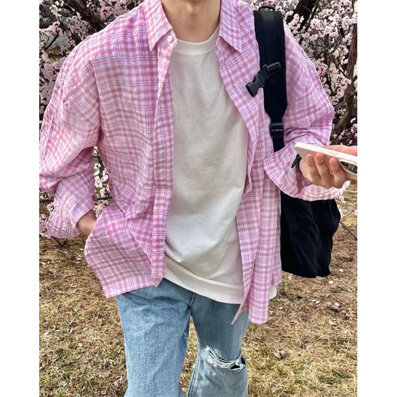 【现货】夏季防嗮格纹衬衫美式复古男宽松上衣高街潮CY0021P50,男装衬衫,星座1004（原星座815-3）