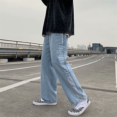 拼接格子牛仔裤男日系潮宽松帅气阔腿休闲长裤NK419，男装牛仔裤，星座1116A-1（原606A）