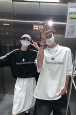 美式短袖三条杠织带情侣短袖T恤男女宽松重磅体恤上衣G1080P35，男装T恤，电商A339