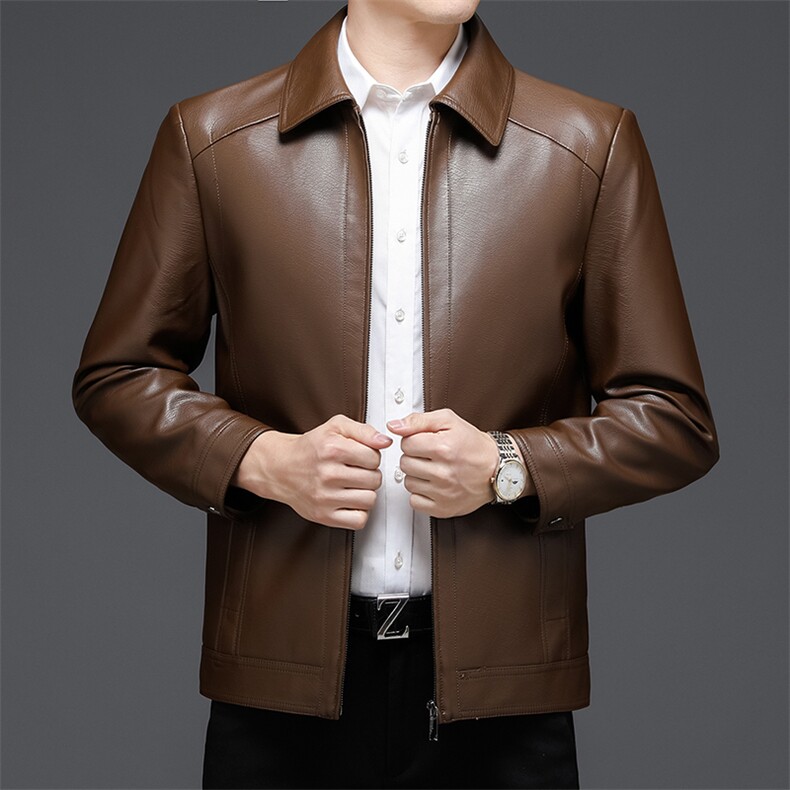 皮衣男士外套2023秋冬新款韩版潮流翻领服商务闲百搭工装皮夹克男,男装皮衣,电商B212（原钱塘6029）