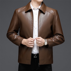 皮衣男士外套2023秋冬新款韩版潮流翻领服商务闲百搭工装皮夹克男图片