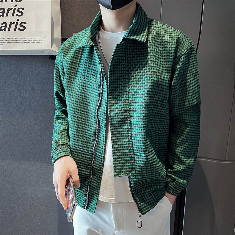 312A-5-2204-P120春秋千鸟格社会小伙夹克外套潮流韩版上衣B,男装夹克,星座312A-5