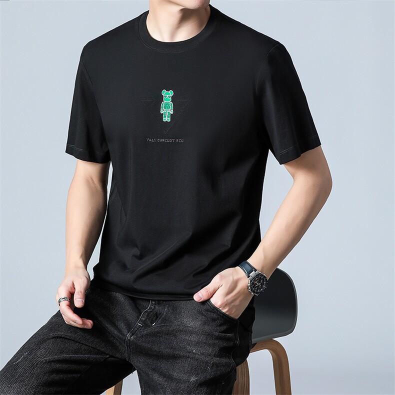 时尚小熊短袖T恤男薄款圆领上衣2023夏季青年男士休闲纯色体恤图片