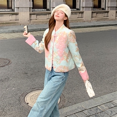 新中式蕾丝拼接短款提花羽绒外套女，女装羽绒服，浙宝189