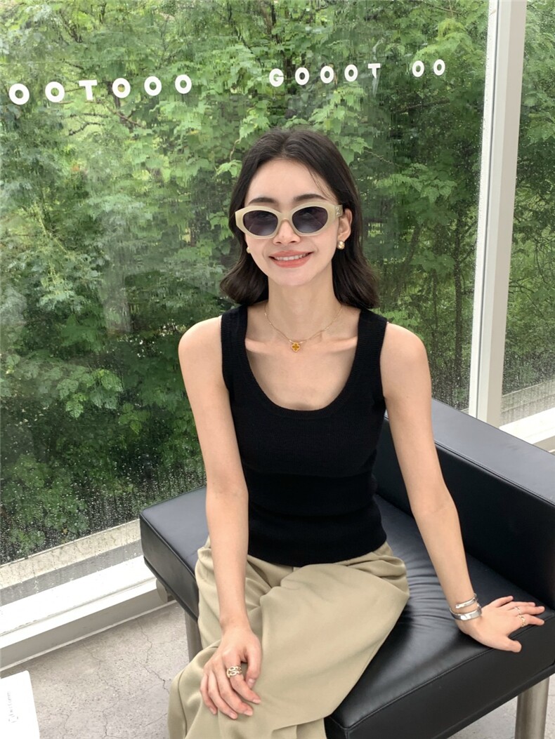 2025年夏季单件套头修身型背心纯色内搭时尚百搭,女装背心吊带,玛卡隆羊绒