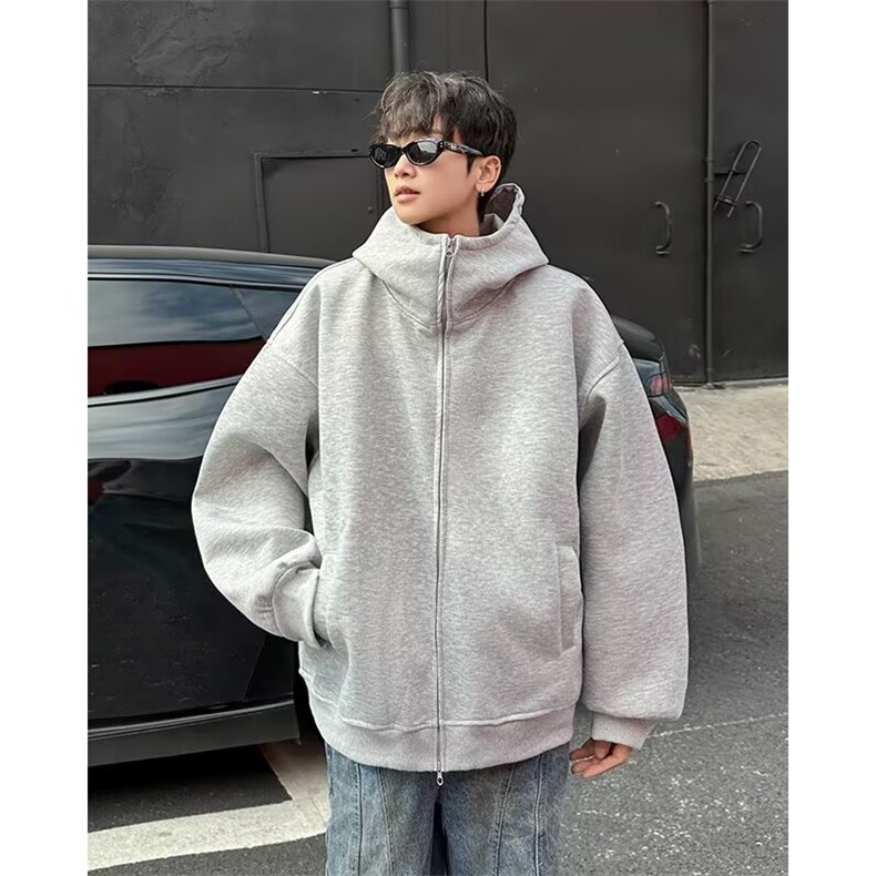 廓形连帽开衫卫衣外套男春秋季2024简约宽松休闲慵懒拉链EG126,男装卫衣,星座506