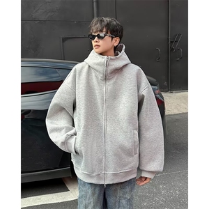 廓形连帽开衫卫衣外套男春秋季2024简约宽松休闲慵懒拉链EG126图片