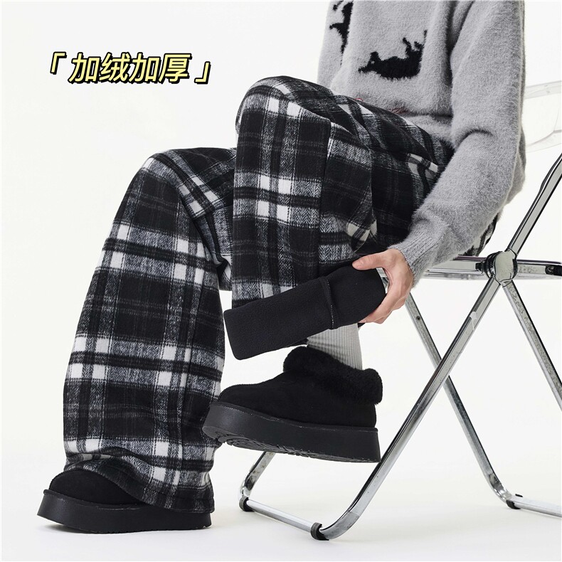 抖音品质美式复古格子设计慵懒加绒休闲裤B315-K25914JR-p65控88,男装卫衣,电商B315