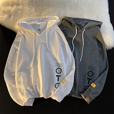 WY2114-P35加绒款-P40纯棉连帽卫衣男大码运动帽衫宽松薄外套男，男装卫衣，电商A040