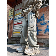 26春款个性多袋抽绳牛仔长裤美式复古工装阔腿裤K431P65控89，男装工装外套，电商A102B