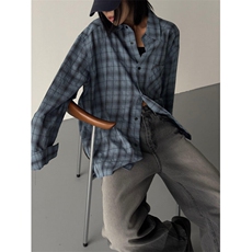 新款男女装格子衬衫春韩系穿搭长袖衬衣设计感宽松外套825P50，女装衬衫，星座710