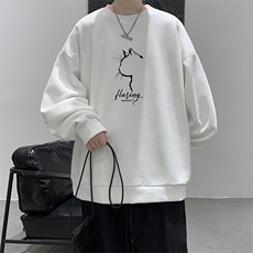 华夫格圆领卫衣男春秋季新款美式潮牌印花宽松大码休闲套头衫长袖，男装卫衣，电商A040