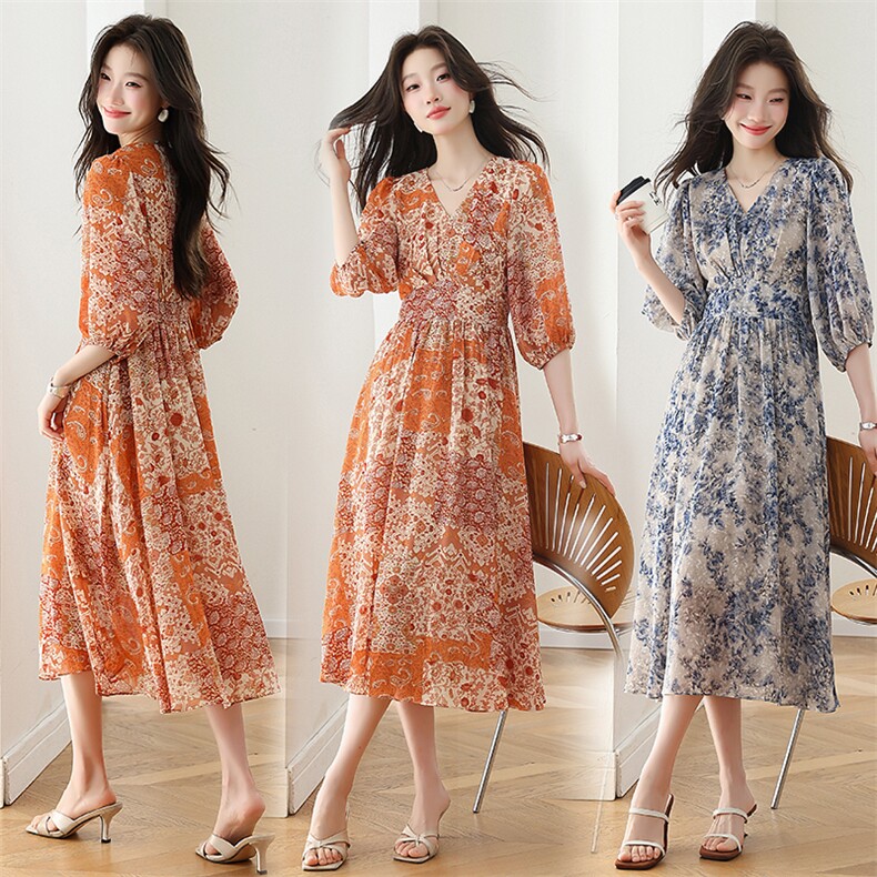 现货秒发2026夏装新款韩版休闲碎花大码连衣裙大摆裙,女装连衣裙,星宇服饰