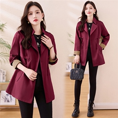 松弛感洋气减龄撞色袖子春秋宽松收腰显瘦简约纯色气质风衣外套，女装风衣，木橙西子