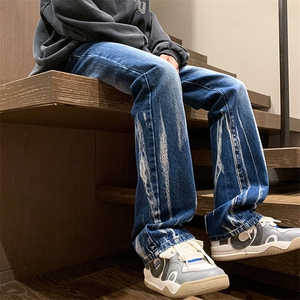 秋季美式ins高街hiphop微喇扎染牛仔裤货号K2313P55控78图片