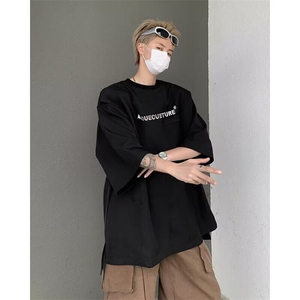假两件抗皱短袖男夏季设计感时尚潮流正肩t恤美式潮牌重磅五分袖图片