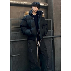 短款毛领羽绒服男款冬季痞帅高级感连帽派克棉服外套M6023，男装羽绒服，星座1116A（原606A-3）