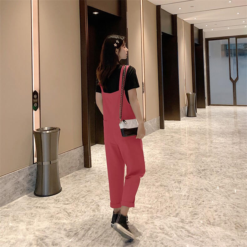 2021夏新款时尚圆领短袖T恤+双肩带背带裤休闲减龄两件套女,女装套装/套裙,雅佳俏