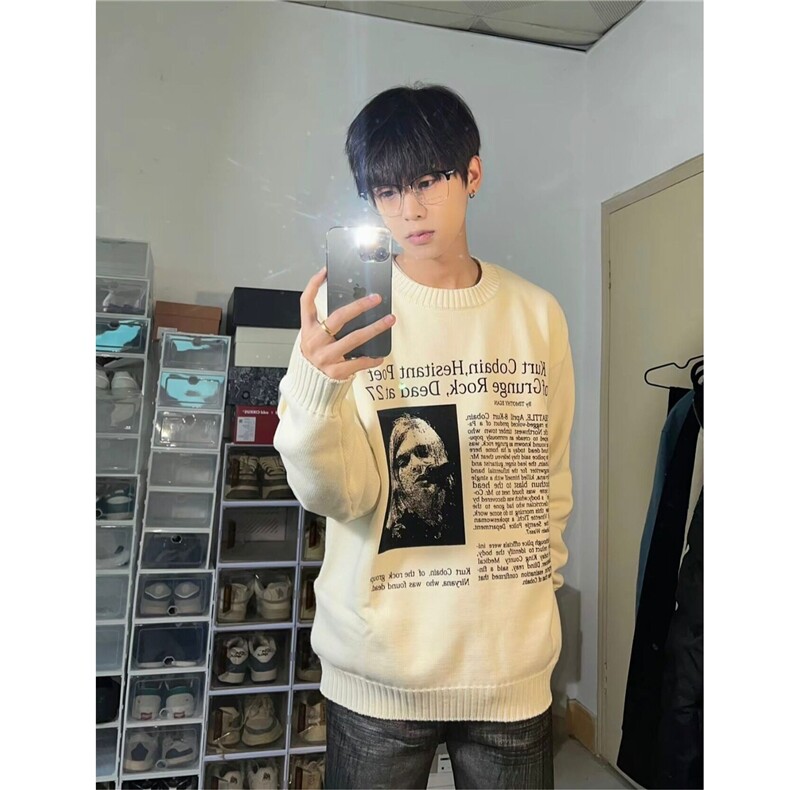 【有货】D5229-P55新柯本标语圆领毛衣男女宽松欧美羊毛针织衫潮图片