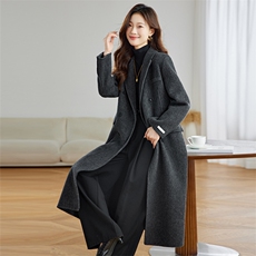 双面羊绒大衣女2025秋冬新款高级感深灰色直筒正肩直角肩毛呢外套，女装毛呢外套，蓝朵琳