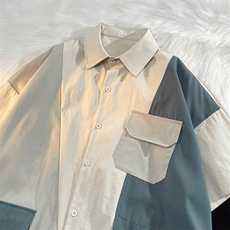 夏季新款港风大码工装拼接短袖衬衫M-3XL-CS201-P45，男装T恤，星座417-1（原电商B245）