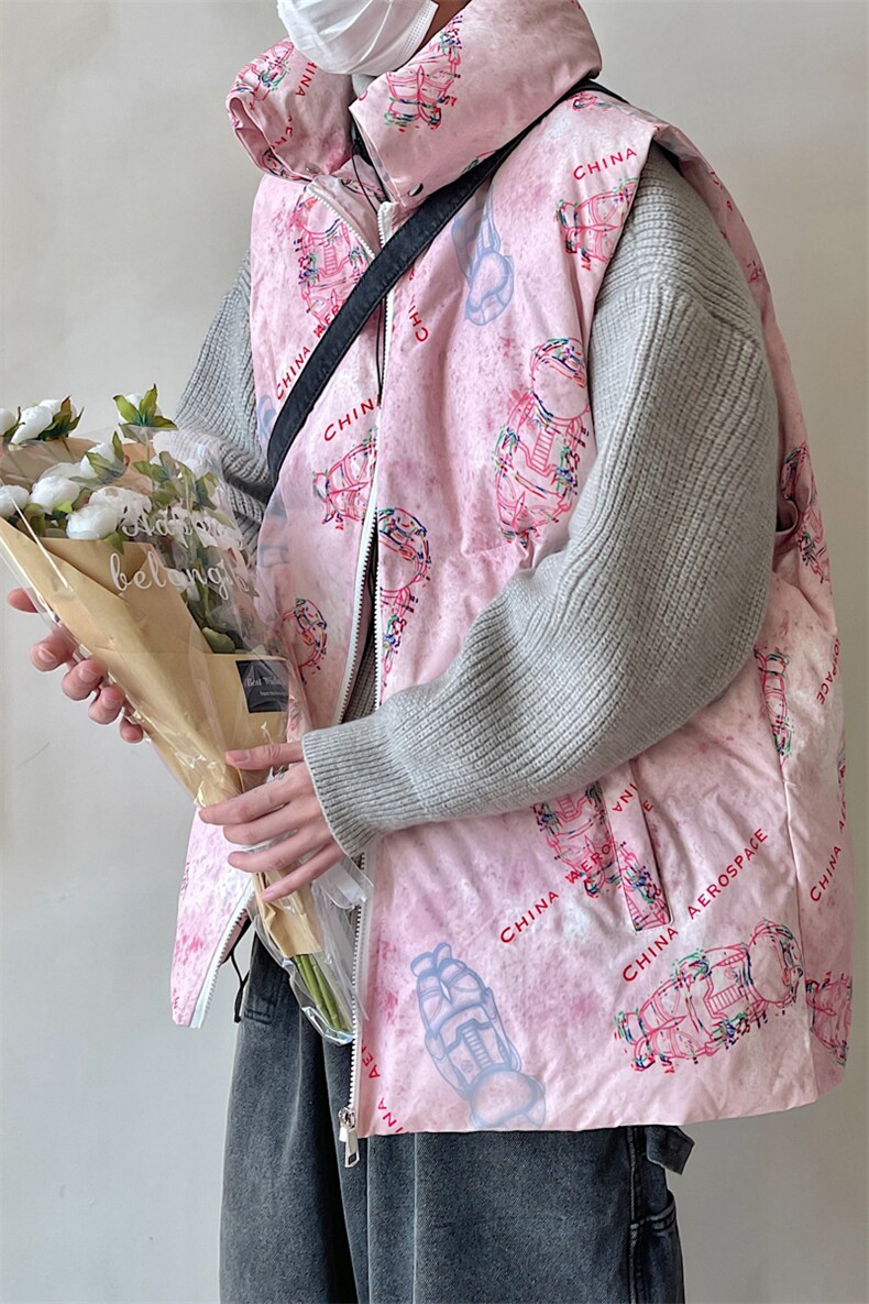 冬装港风加厚棉马甲男宽松满印休闲棉衣马夹潮外套A071-Y311-P60,男装棉衣,电商A071