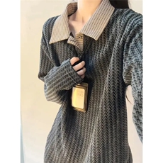 网图美式千鸟格polo衫卫衣男款秋冬鱼骨条纹长袖t恤TX3340-特P38，男装T恤，星座1007（原301D）