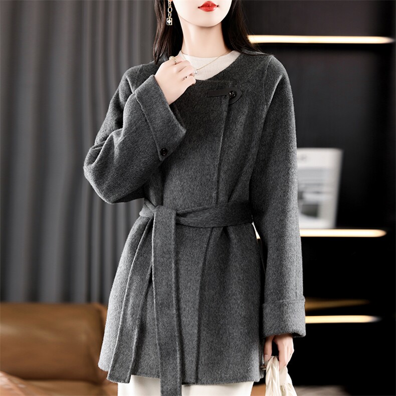 时尚显瘦羊毛大衣女秋冬季新款气质百搭轻奢外套，女装双面呢大衣，贝源羊绒