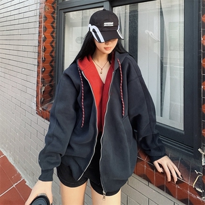 抖音得物二开美式高街重磅结构双层撞色连帽卫衣开衫外套W116图片