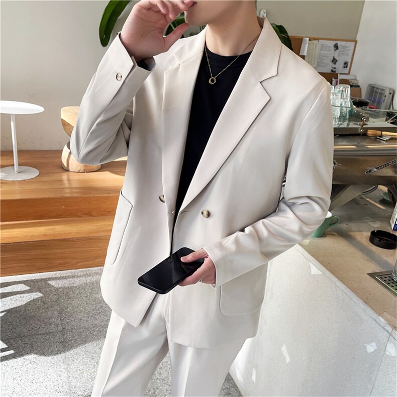 白色痞帅休闲男潮流宽松轻熟风西服套装男士网红外套秋冬季薄款，男装西服套装，星座505-2（原电商A260-1)
