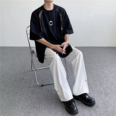 新款男休闲双重工拉链短袖短袖T恤P35，男装T恤，星座1116-2